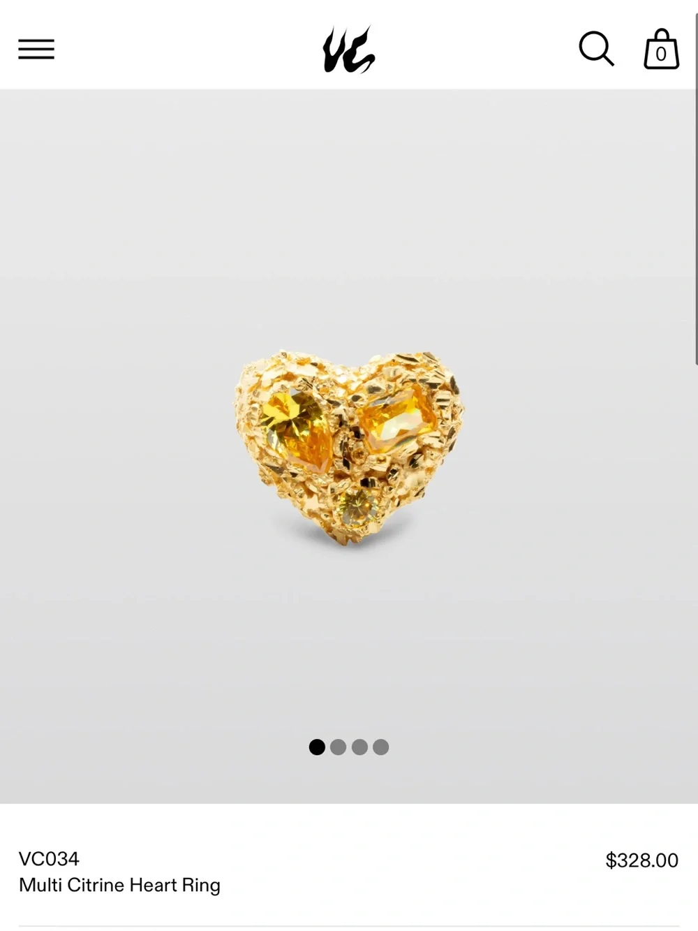 Veneda Carter gold heart ring, multi-citrine.  size 6  -authentic